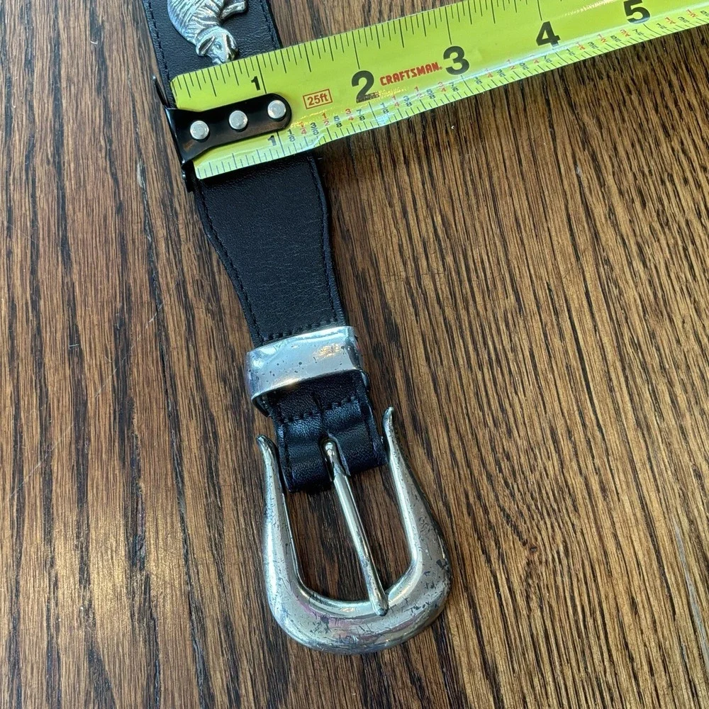 Vintage HONEST Genuine Leather Belt 32 Animal Safari Zoo Pewter Concho 90's